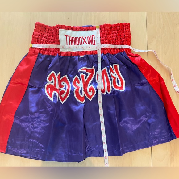 Boxing Short Muay Thai Men Women 2XL Purple Embroidery MMA Sports Elastic Fonts - Picture 2 of 8